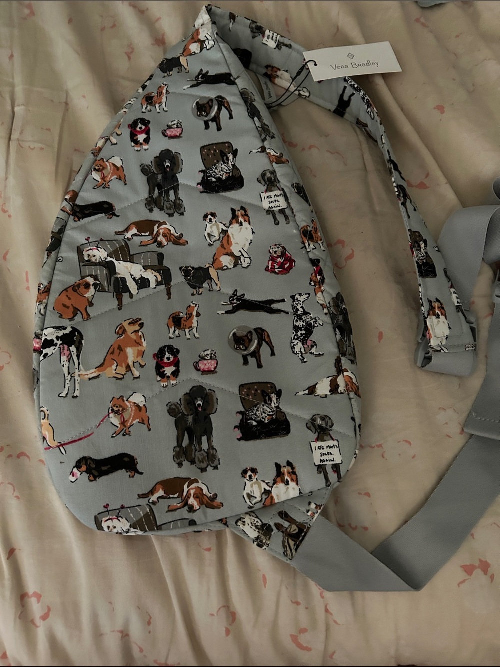 Vera Bradley Light Gray Quilted Dog-Print Sling Bag - Picture 2 of 2